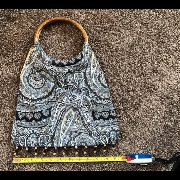 Bamboo handle handbag Boho Paisley print - Picture 5 of 6